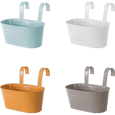 4 Pièces Métal Pots de Fleurs Suspendus, 27,5CM Grands Pots deFleurs Seau à Fleurs Suspendu avec Crochet Amovible pour Balcon Clôture Jardin Maison Décor (4 Couleurs) (1/5)