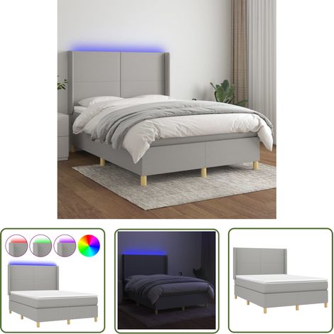 The Living Store Boxspringbett mit Matratze & LED Hellgrau 140x190 cm Stoff - Boxspringbett - Doppelbett - Lattenrost - Bettauflage - LED Beleuchtung (1/5)