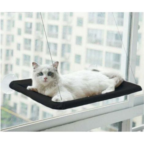 Hamac pour chat de fenêtre - adapté aux grands chats jusqu'à 25 kg, chaise longue, lit pour animaux de compagnie - adapté aux grandes fenêtres - lit pour chat suspendu - noir,de (1/5)