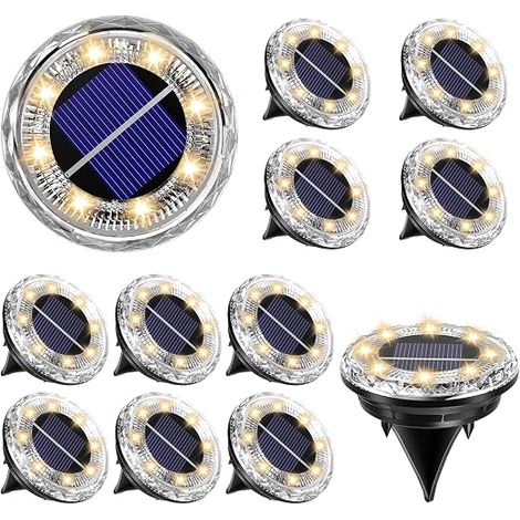 12 Outdoor Solar Garden Lights, Solar Ground Garden Light with 8 LED 3000K Waterproof IP65 for Pathway, Path, Lawn, Patio, Yard, Swimming Pool (1/4)