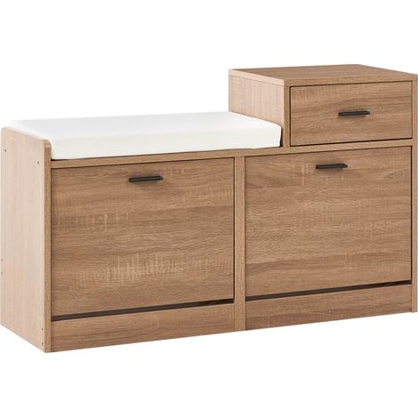 Banco zapatero de 2 compartimentos con asiento acolchado de aglomerado estilo escandinavo marrón claro Dubbo