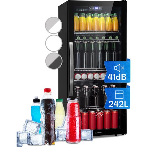 Klarstein Mini Kühlschrank mit Glastür, Mini-Kühlschrank für Zimmer, Getränkekühlschrank Klein mit Verstellbaren Ablagen, Kleiner Kühlschrank 242 Liter, Indoor/Outdoor Kühlschrank Leise