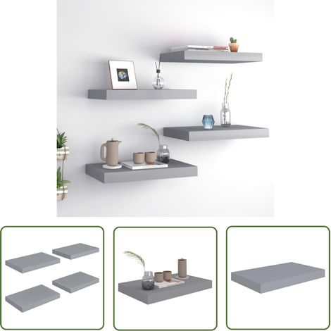 Étagères murales flottantes 4 pcs Gris 40x23x3,8 cm MDF (1/5)