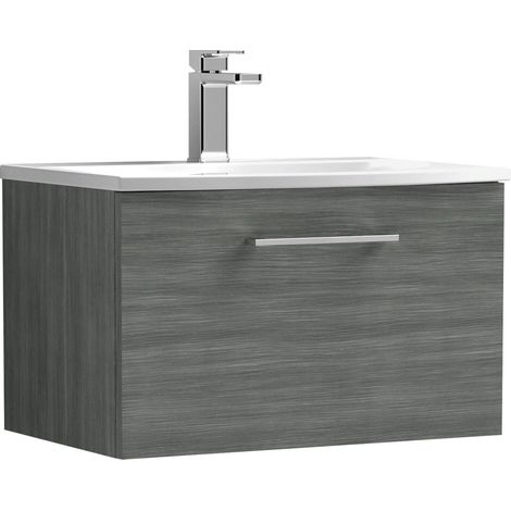 Balterley Modern Bathroom 1 Soft Close Drawer Wall Hung Vanity & Basin, Anthracite, 600mm (1/4)