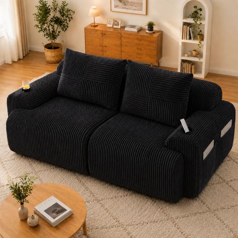 Sofá modular de pana para 2 personas, combinable a gusto, se entrega envasado al vacío con portavasos y bolsillo lateral de almacenamiento. (1/5)