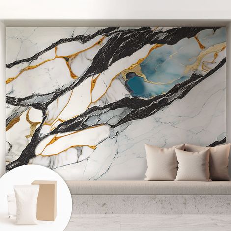 Papier peint intissé mural avec colle pour salon et chambre Décoration murale rapide - Colle incluse gratuite Marbre élégant 208x146 cm (1/5)