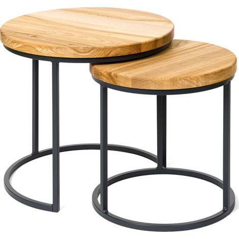 LAMO Manufaktur Table basse gigogne en bois rond - lot de 2 pièces - Table d'appoint bout de canapé pour salon, chambre à coucher - Tables basses industrielles - Couleur : rustique, pieds : anthracite (1/5)