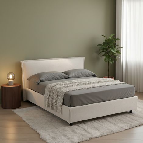 Letto Matrimoniale Brolo, Letto Matrimoniale Sfoderabile, Contenitore Made in Italy, Dimensione Materasso 160x190 cm, Beige (1/5)