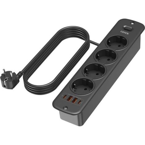 Unterputz-Steckdosenleiste, 4 AC-Steckdosen + 2 USB-C PD 20W + 2 USB-A QC 18W, 4000W/16A, für Büro, Küche und Möbel (1/5)