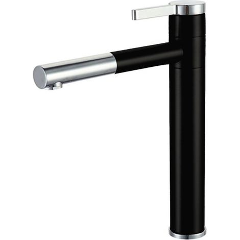 Robinet mitigeur pour évier de cuisine laiton chromé et noir bec haut (1/3)