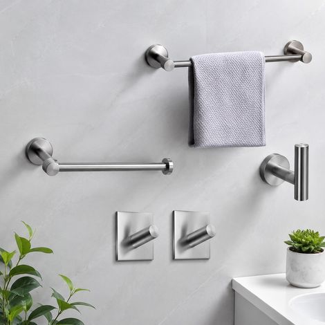 Porte-serviettes Noir 37 cm Inox 304 - Barre Serviette de Salle de Bain Sans Percage, Fixation Murale Simple, Resiste a l'Eau et a la Rouille (1/4)