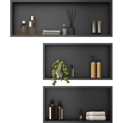 ELEGANT Shower Caddies 304 Stainless Steel Shower Niche, Wall-Inserted Niche, Black Sealed Waterproof Rust-Resistant Modern Design, Shower Niche Three-piece Set(ENF60+ENF60+ENF90) (1/5)