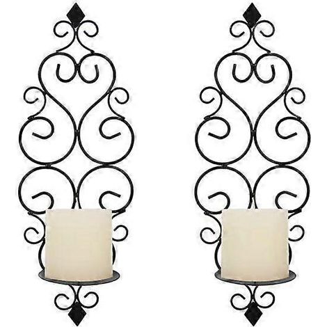 Ensemble de 2 appliques murales Sziqiqi en fer, supports pour bougies piliers, décoration murale pour chambre ou salle à manger (noir) (1/5)