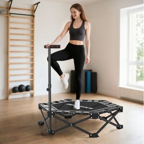 Trampoline fitness 104x104x114 cm en acier et plastique noir, pliable, gain de place – MEUBLIV (1/5)