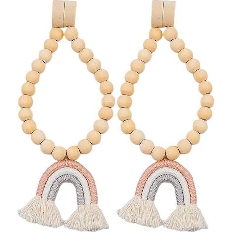 2 embrasses de rideaux en perles, guirlandes de perles arc-en-ciel, pompons en bois, cordon de perles, supports de rideaux de style ferme pour drapés D (1/5)
