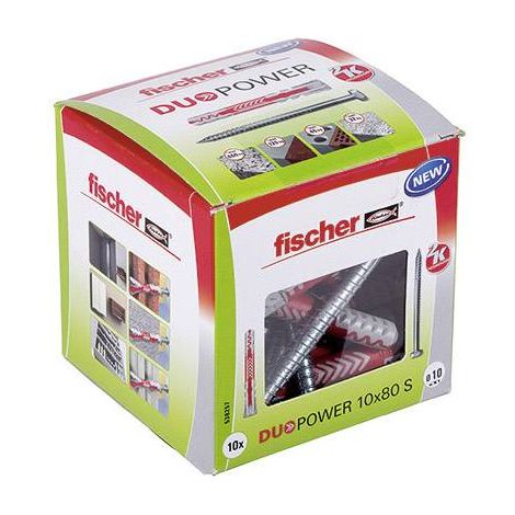 Fischer – Cheville DUOPOWER 10x80 S LD – Lot de 10 – Pour béton et maçonnerie – Vissage sans rotation – Ailes d'expansion pour sécurité