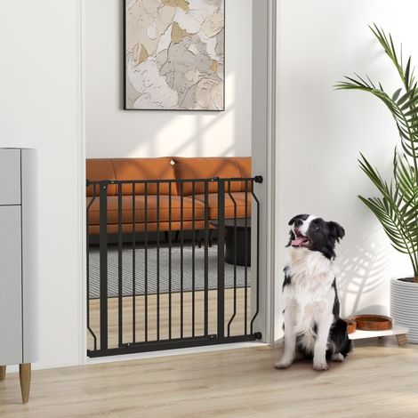 Barrière pour chien, fixation par pince, longueur réglable, acier/ABS, 75-95 x 76 cm, noire (1/4)