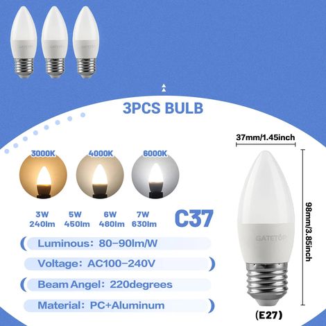 (3 ampoules, blanc chaud 3000K) Ampoules LED à économie d'énergie, 220V, culot E27, adaptées à l'éclairage de la chambre et du salon. (1/5)