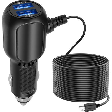 Câble d'alimentation pour Chargeur de Voiture Mini USB Dash Cam, Adaptateur de Chargeur de Voiture pour Caméra de Voiture avec Deux Ports USB et Lumière LED Bleue, Convient pour DVR, GPS, Dash Cam (1/5)