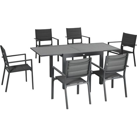 Set Tavolo Allungabile e 6 Sedie da Giardino in Alluminio Grigio (1/5)