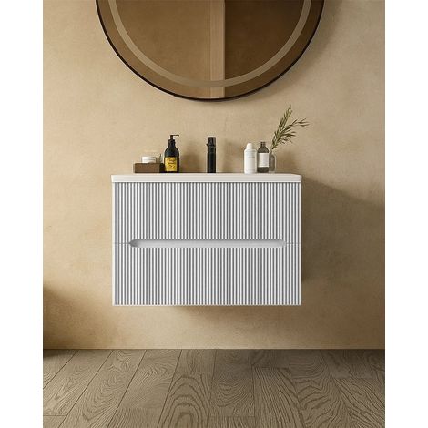 Mobile bagno bianco opaco 70x46 cannettato Urbino con lavabo in ceramica (1/5)