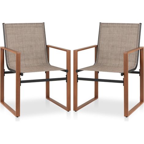 Patio Dining Chairs Set of 2, Breathable Fabric, Brown (1/5)