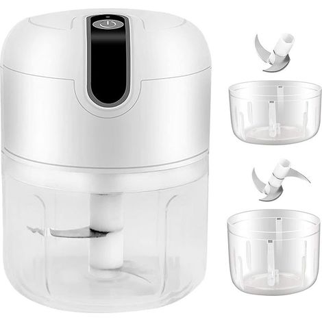 Mini Hachoir Électrique, 250ML&100ML Hachoir à Viande Électrique sans Fil, Mixeur Portable Cuisine Hachoir à Électrique avec Lame de Hachoir Légume pour Aliments pour Bébé,Viande,Ail (Blanc) (1/5)
