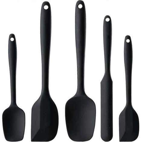 Ensemble 5 spatules silicone alimentaire, résistantes chaleur, antiadhésives, compatibles lave-vaisselle, sans BPA, noir, pour pâtisserie et cuisine (1/5)