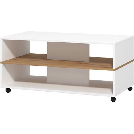 Couchtisch Erice, mit Rollen, 2 Fächer, rechteckig, 101x55x48h cm, Weiß