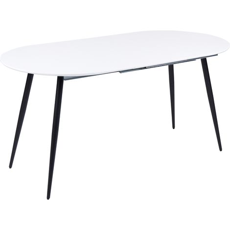 Mesa de comedor extensible ovalada 120/160 x 80 cm muebles de cocina tablero MDF patas de acero blanco y negro Starverton
