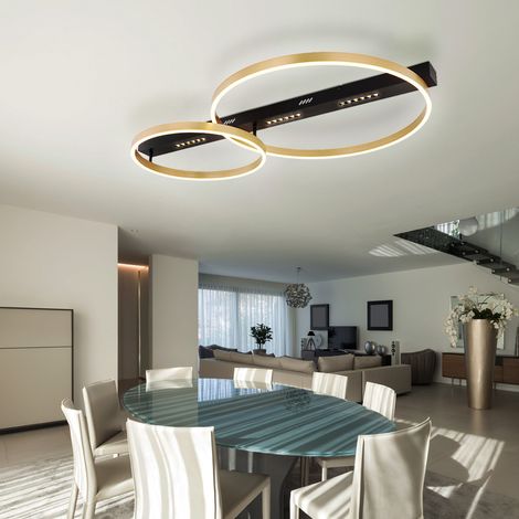 Plafoniera LED per soggiorno plafoniera oro nero, interruttore a 3 livelli, 54W 2560lm bianco caldo, L 93 cm
