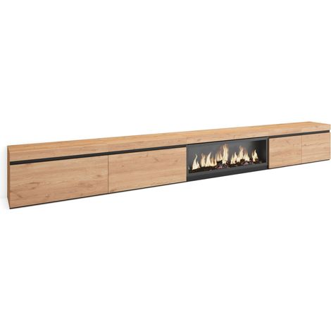 Skraut Home - Mueble TV, Televisión, Muebles de salón, almacenaje, 368x45x35, Chimenea eléctrica XXL, Estilo Moderno, Roble (1/5)