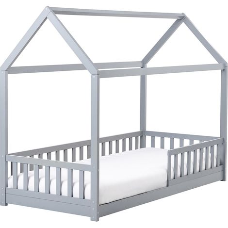 Kinderbett Haus Kiefernholz COSSAYE 90 x 200 cm Grau