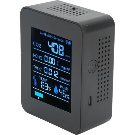 Capteur infrarouge 2CO3TB, détecteur de dioxyde de carbone multifonctionnel 5 en 1 pour la mesure de la qualité de l'air, de la concentration de formaldéhyde, de la température et de l'humidité (noir) (1/5)