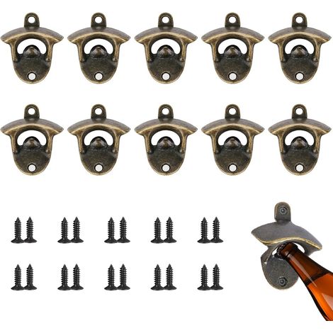 Set di 10 apribottiglie da parete, apribottiglie da parete multifunzionale, apribottiglie da parete con viti, adatto per bar, ristoranti, cucine, club, garage (bronzo)