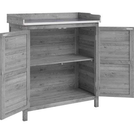 Armario de jardín con mesa de cultivo gris de madera y encimera galvanizada (1/5)