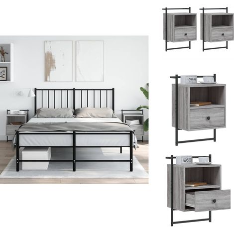Wand-Nachttische 2 Stk. Grau Sonoma 40x30x61 cm Holzwerkstoff - Wandregal - Nachttisch Grau - Wohnzimmerdeko - Holzwerkstoff Möbel - Schrank (1/5)