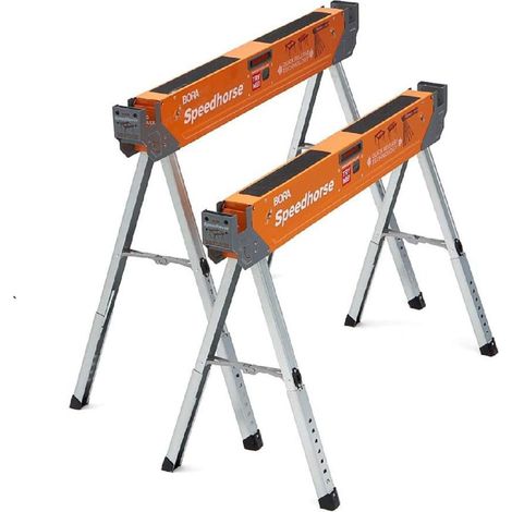 BORA PM-4500 portabler Sägebock Speedhorse, höhenverstellbarer Tischständer mit klappbaren Beinen und Metallplatte, 800 Kg, 2 Stk