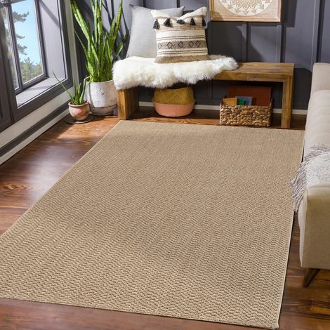 Teppich Garten Wetterfest Wohnzimmer Boho Natürliche Farben Struktur Jute Optik 160 cm x 220 cm x 11 mm Beige Rechteckig (1/5)