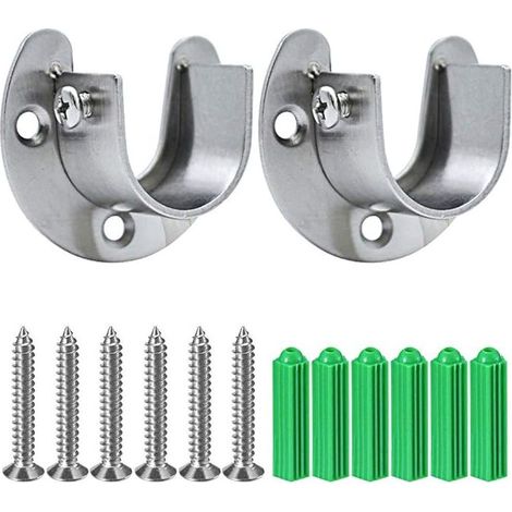 Douilles de Poteau de penderie en Acier Inoxydable, 2pcs Extrémité de Tige de penderie Robuste soutient Le Support de Tige de Bride avec vis, en Forme de U, Installation/Retrait Facile (1/5)