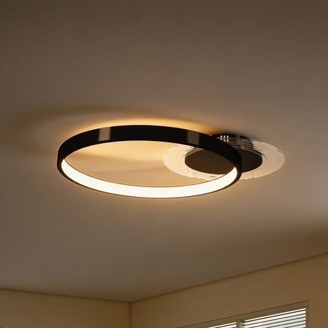 Plafonnier LED moderne à 2 anneaux avec température de couleur réglable, puissance 30 W, noir