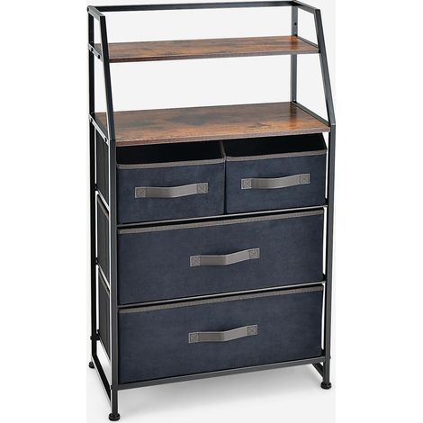 Goplus – Commode industrielle à 4 tiroirs en tissu – Cadre métallique robuste – 2 étagères ouvertes – Dispositif anti-basculement – Dimensions 58x29x100cm (1/5)