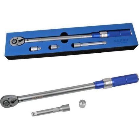 US PRO 1/2"" TORQUE WRENCH & EXTENSION BAR SET IN FOAM INSERT 10-170FTLB 6935