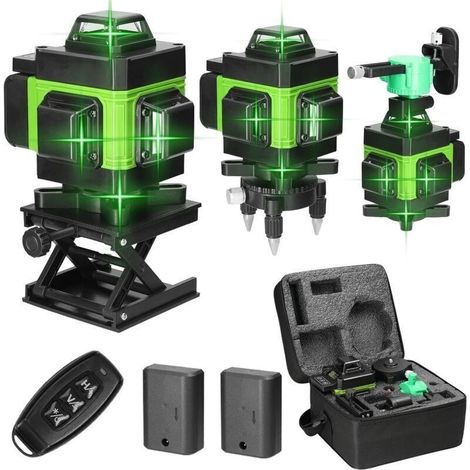 Niveau Laser, Niveaux à bulle laser 4D 16 Lignes Laser Horizontal Vertical d'outil Autonivelant de Niveaux avec Fonction d'auto-nivellement avec 2xBatteries Rechargeables Intégrées Ik (1/4)