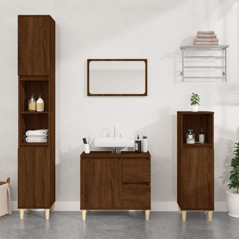 Badschrank Braun Eichen-Optik 30x30x100 cm Holzwerkstoff