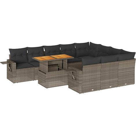 vidaXL Set Divani da Giardino 11 pz con Cuscini in Polyrattan Grigio (1/5)