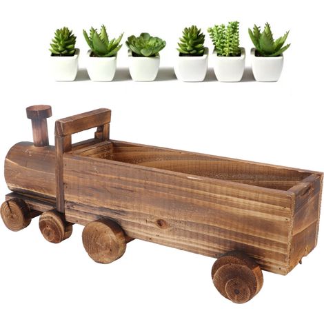 Pot de Fleurs en Forme de Train en Bois, Décor de Jardin Ventilé pour Plantes Succulentes, Bureau et Maison (1/5)