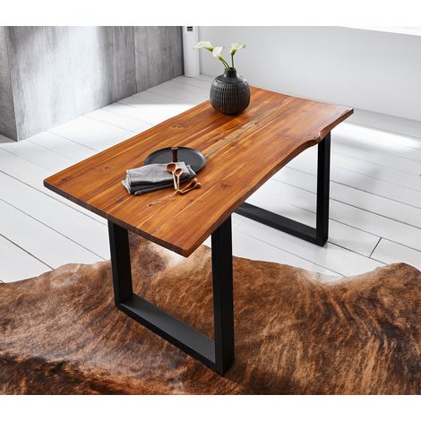 Esstisch Baumkante massiv Akazie cognac 220 x 100 schwarz Esra
