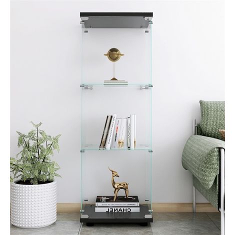 Glasvitrine 42x36x125 cm, mit 3 Einlegeböden, Einzeltür, stehend, geeignet für Wohnzimmer, Schlafzimmer, Büro - Schwarz