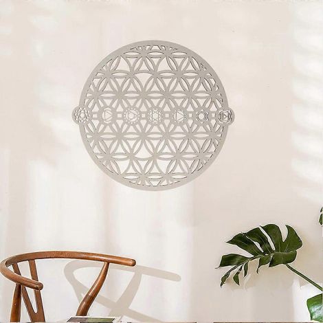 Sculpture murale en bois Fleur de Vie de 28 cm (11 pouces) - Décoration pour la méditation des 7 chakras (1/4)